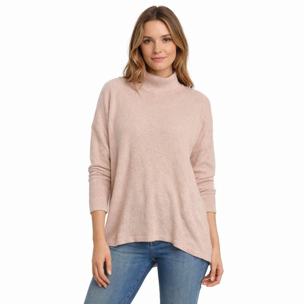 Lucky Brand Light Pink Mock Neck Sweater With Ribbed Sleeves